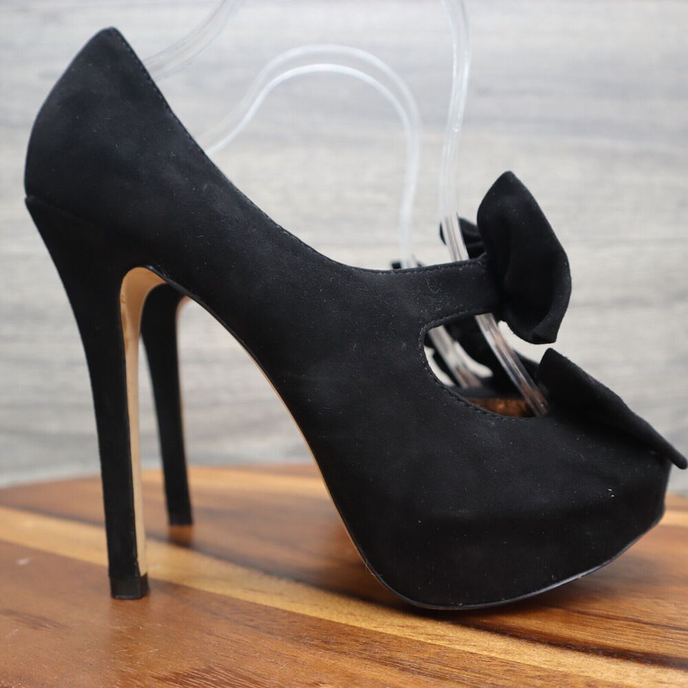 Steve Madden Shoes Womens Size 8.5 Black Double Bow Suede Propperr High Heels